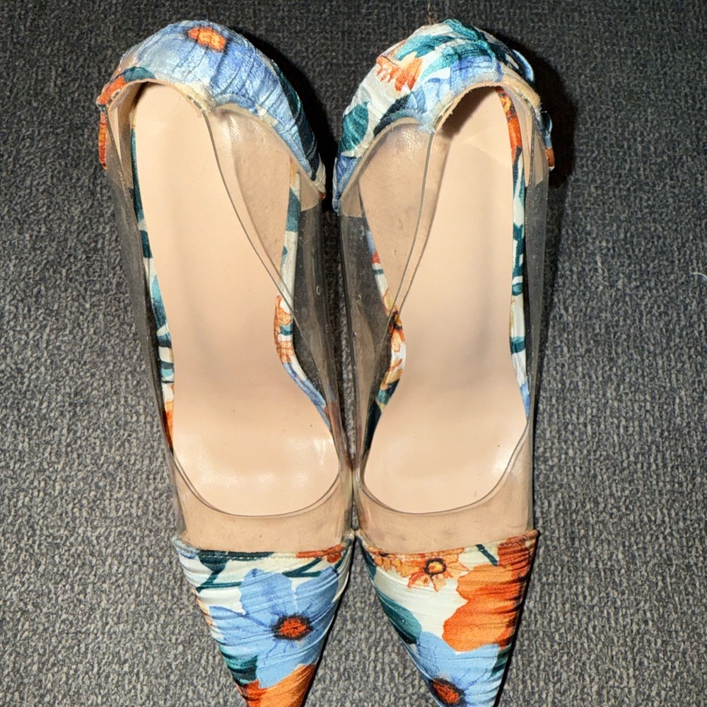 Floral Stiletto Heels pvc point toe court pumps color block high elegant sexy - Picture 8 of 13